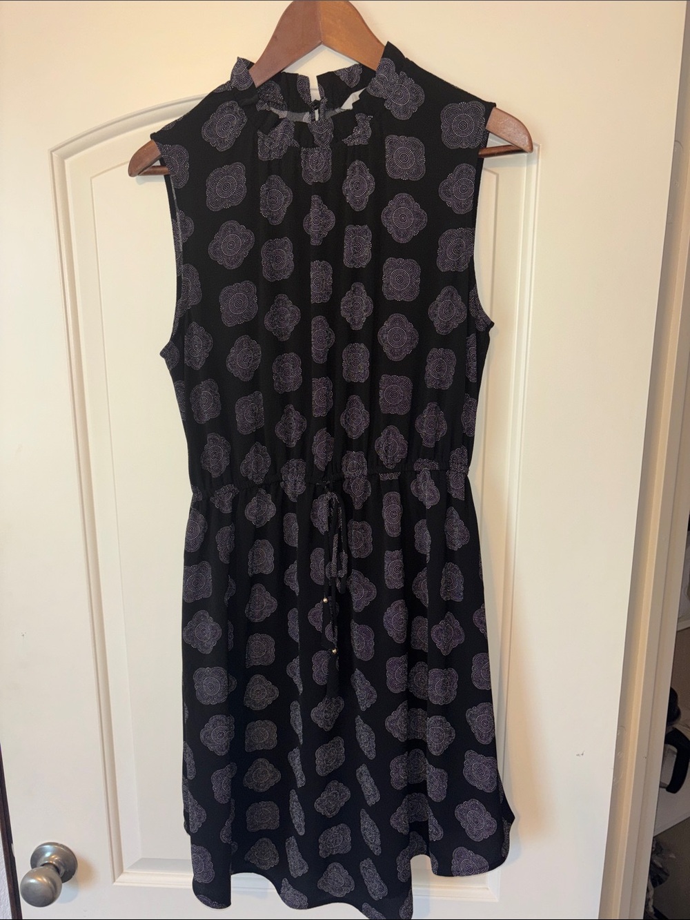 H&M Sleeveless Black Floral Print Drawstring Waist Dress Medium